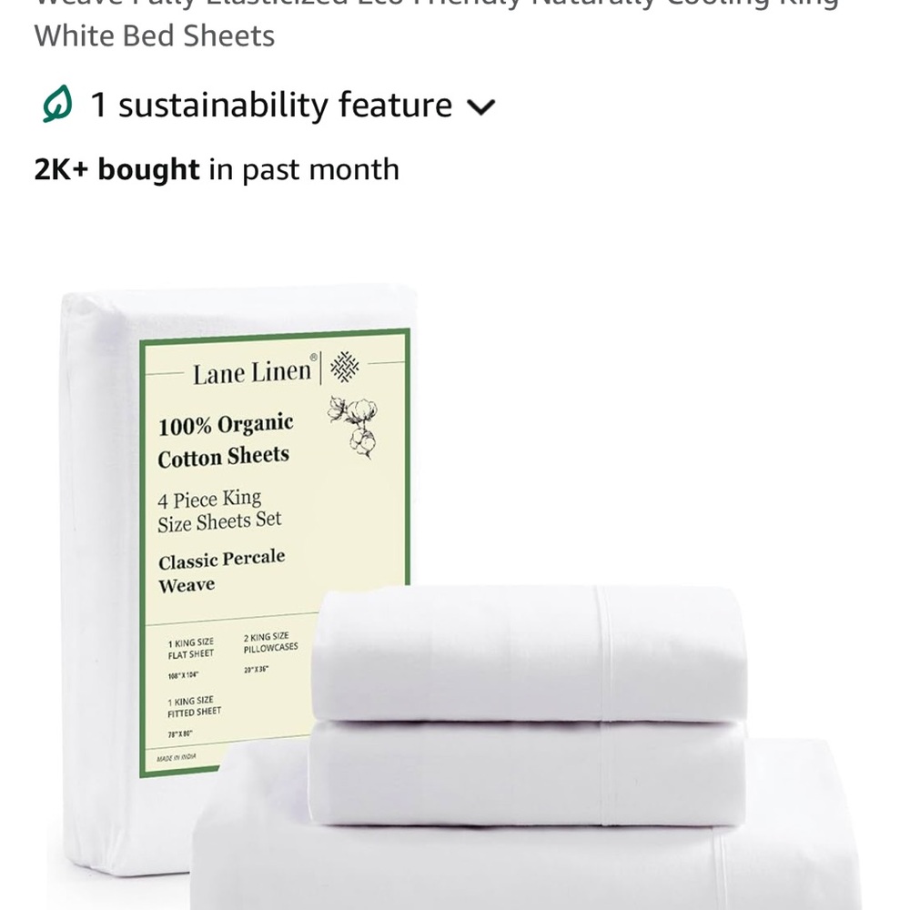LANE LINEN 100% Organic Cotton King Size Sheets Set
